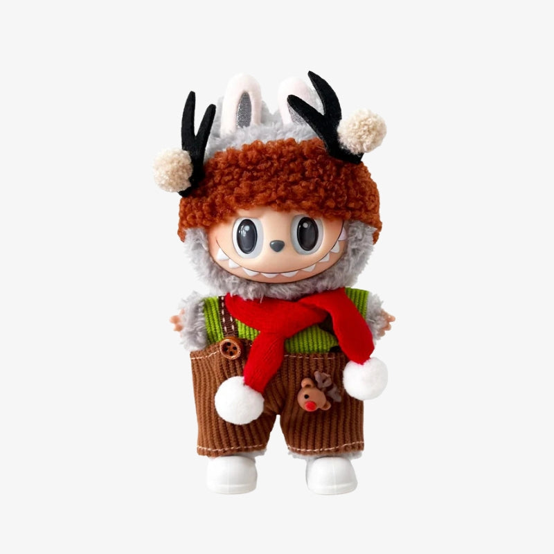 clothes Toy Outfit - Antler hat + green top + red scarf + suspenders + White Shoes