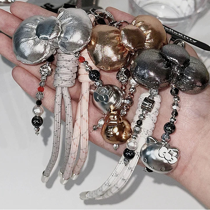 TOP TOY Hello Kitty Gold Glitter Phone Charms – Phone Strap, Mini Charm & Shoulder Lanyard