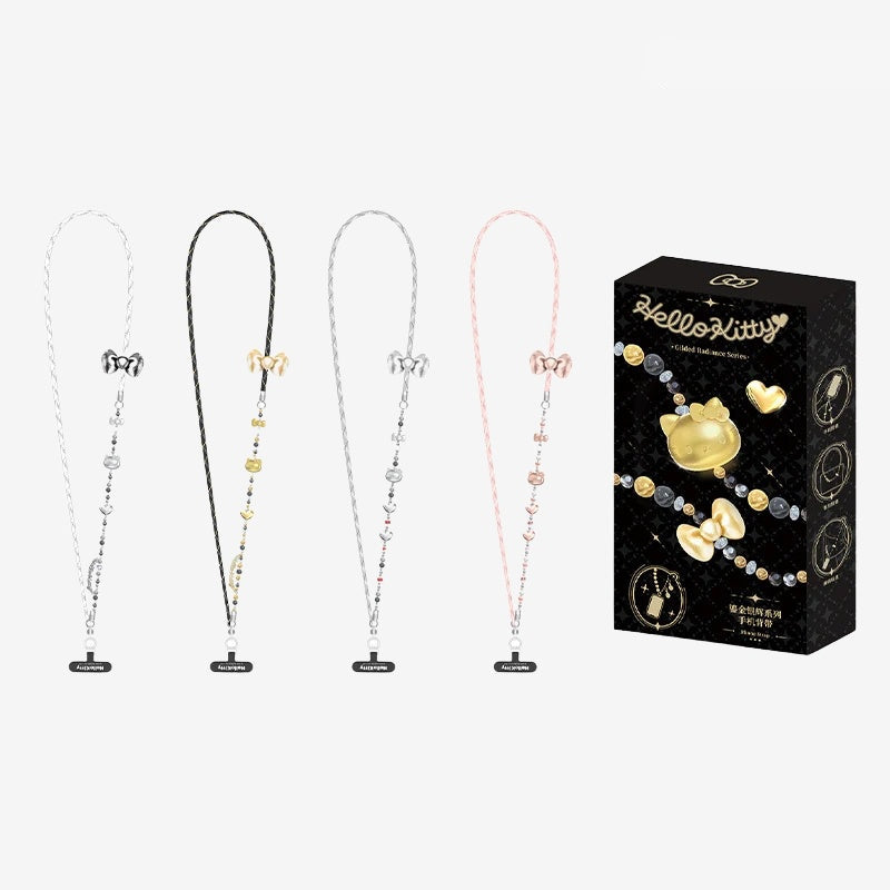 TOP TOY Hello Kitty Gold Glitter Phone Charms – Phone Strap, Mini Charm & Shoulder Lanyard