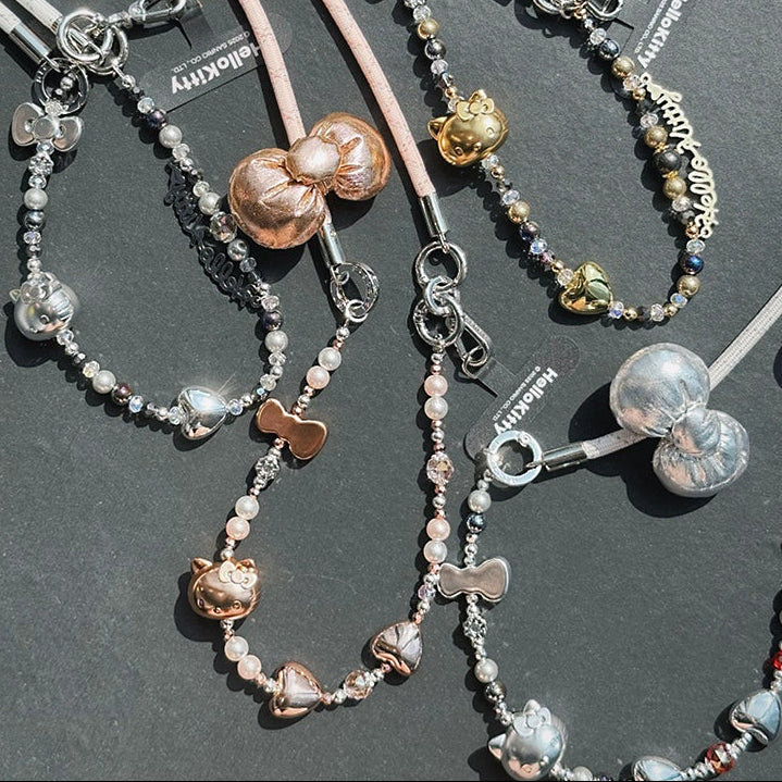 TOP TOY Hello Kitty Gold Glitter Phone Charms – Phone Strap, Mini Charm & Shoulder Lanyard