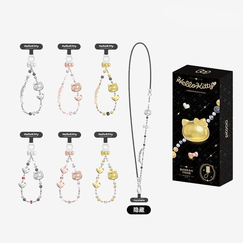 TOP TOY Hello Kitty Gold Glitter Phone Charms – Phone Strap, Mini Charm & Shoulder Lanyard