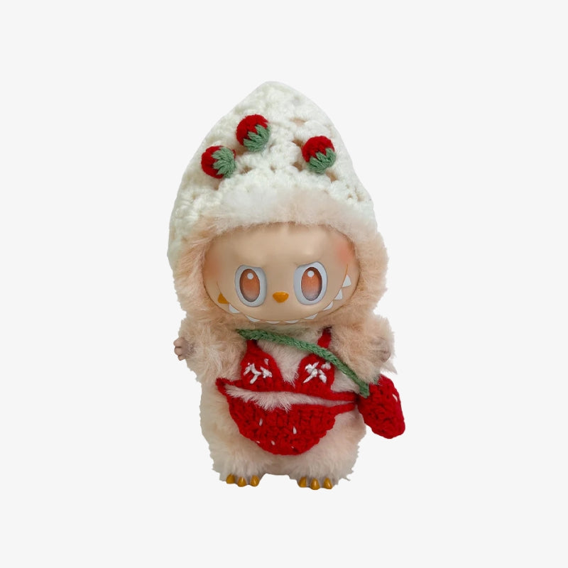 clothes Toy Outfit - Red knitted bikini + strawberry bag + hat