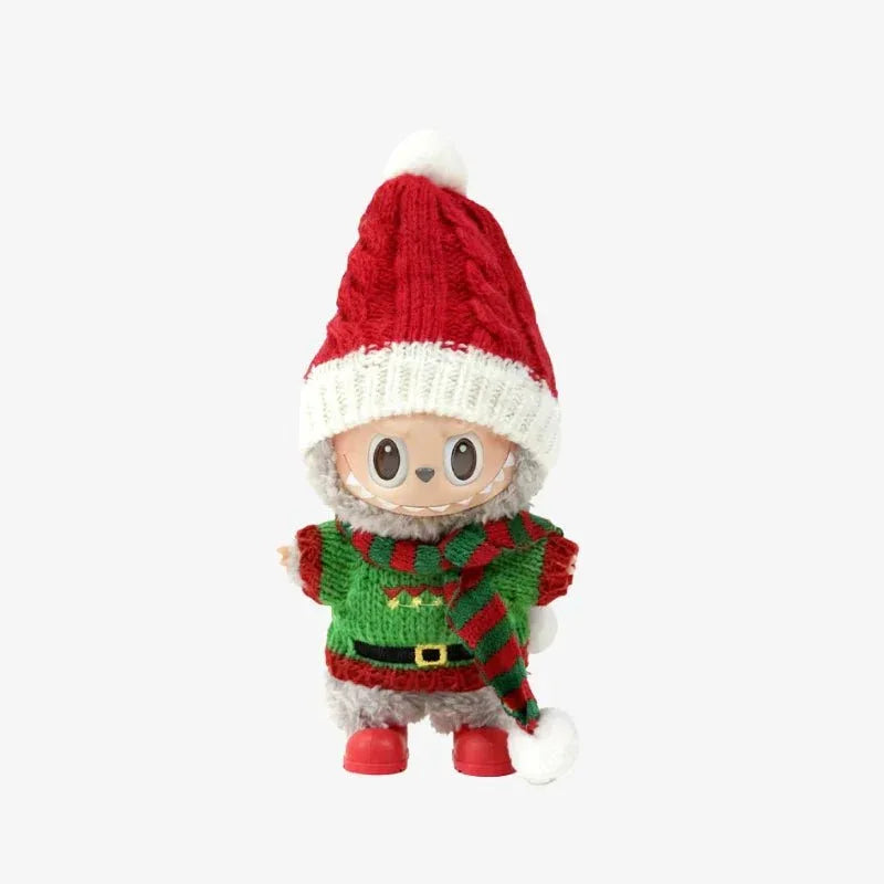 Labubu clothes Christmas Outfit - Red hat + green sweater + Scarf + Red shoes